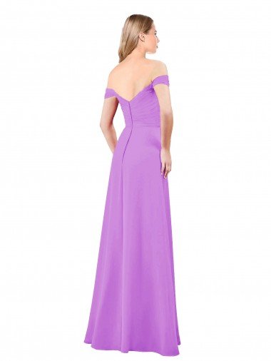 Affordable Off The Shoulder Draped Sleeves A-Line Chiffon Bridesmaid Dress UK