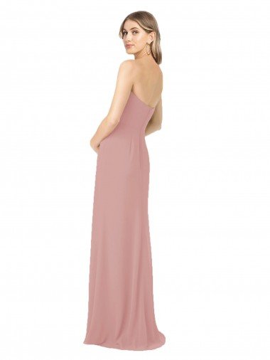 Affordable Draped Strapless Sheath Long Chiffon Bridesmaid Dress UK