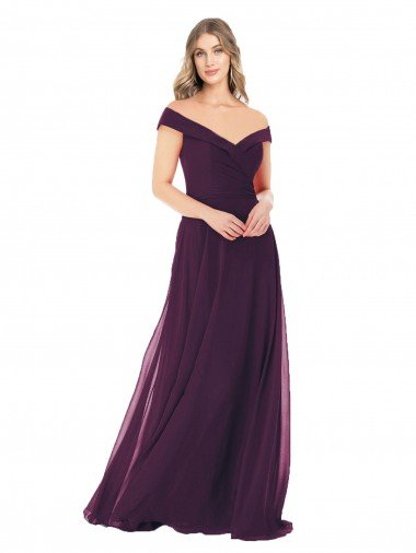 Affordable Classic Off the Shoulder Draped Chiffon Bridesmaid Dress UK