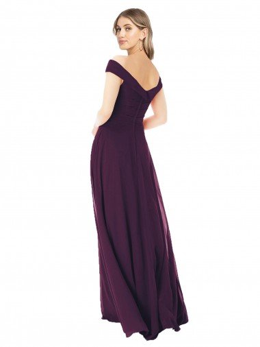 Affordable Classic Off the Shoulder Draped Chiffon Bridesmaid Dress UK
