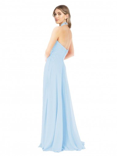 Affordable Criss Cross High Neck Halter Chiffon Bridesmaid Dress UK