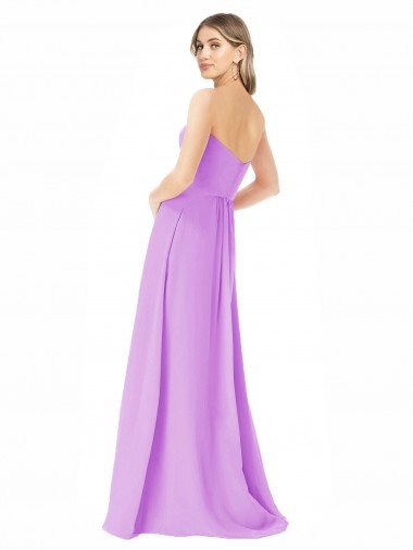 Affordable Draped Strapless Floor Length Chiffon Bridesmaid Dress UK