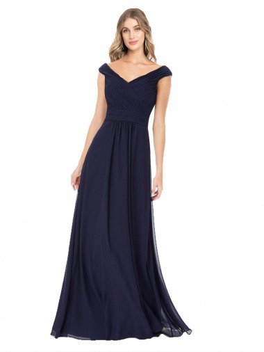 Affordable Off the Shoulder Classic Chiffon Bridesmaid Dress with Draped Bodice UK