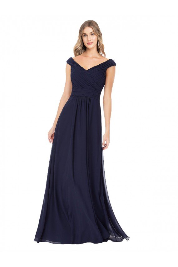 Affordable Off the Shoulder Classic Chiffon Bridesmaid Dress with Draped Bodice UK