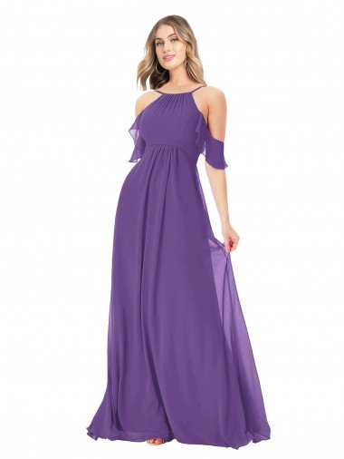 Affordable Cold Shoulder Flutter Sleeves Chiffon Bridesmaid Dress UK