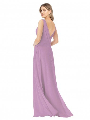 Affordable Simple Chiffon V-Neck Bridesmaid Dress with Draped V-Back UK