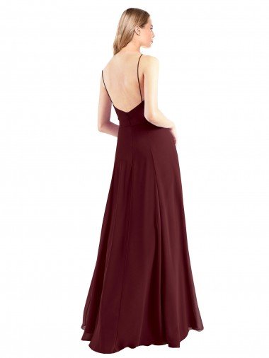 Affordable Spaghetti Straps V-Neck Long Chiffon Bridesmaid Dress with Side Slit UK