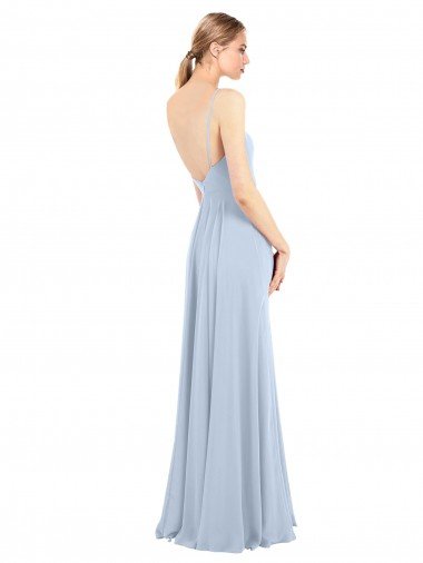 Affordable Luxe Chiffon Straight Neckline Long Chiffon Bridesmaid Dress with Skinny Straps UK