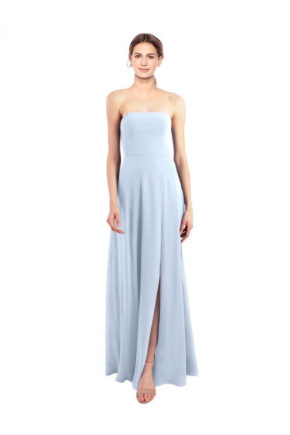 Affordable Fitted Strapless Full Length Chiffon Bridesmaid Dress with Front Slit UK