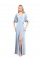 Affordable V-Neckline and Cascading Flutter Sleeves Chiffon Bridesmaid Dress with Front Slit UK