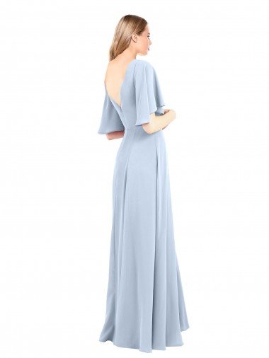 Affordable V-Neckline and Cascading Flutter Sleeves Chiffon Bridesmaid Dress with Front Slit UK
