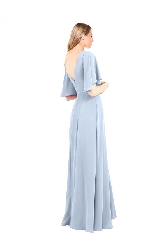 Affordable V-Neckline and Cascading Flutter Sleeves Chiffon Bridesmaid Dress with Front Slit UK