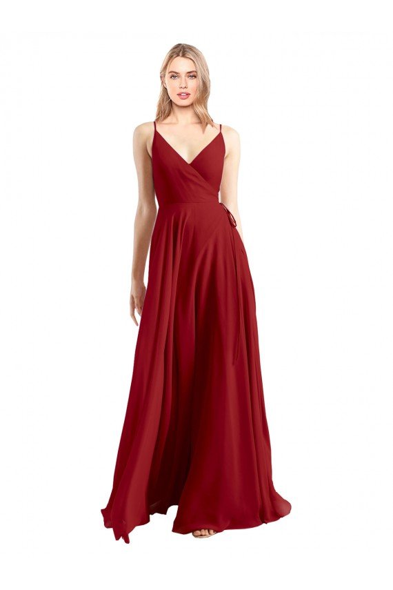 Affordable A-Line Spaghetti Straps V-Neckline Chiffon Bridesmaid Dress Open Back UK