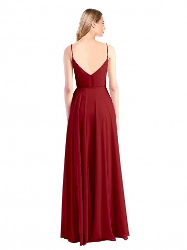 Affordable A-Line Spaghetti Straps V-Neckline Chiffon Bridesmaid Dress Open Back UK