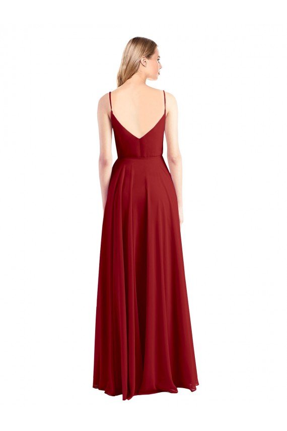 Affordable A-Line Spaghetti Straps V-Neckline Chiffon Bridesmaid Dress Open Back UK