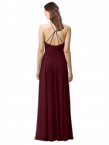 Affordable Slim Long High Halter Neck Chiffon Bridesmaid Dress with High Side Slit UK