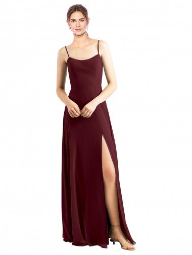 Affordable Sleek Fit and Flare Long Scoop Neck Chiffon Bridesmaid Dress with High Side Slit UK
