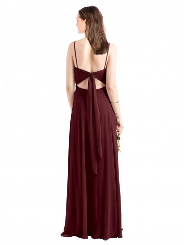 Affordable Sleek Fit and Flare Long Scoop Neck Chiffon Bridesmaid Dress with High Side Slit UK