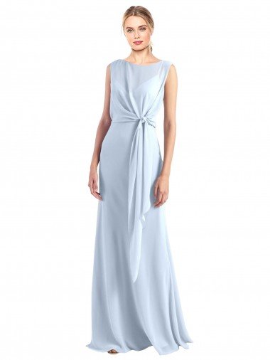 Affordable Illusion Boat Neck Long Full Length Chiffon Bridesmaid Dress with Keyhole Back UK