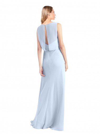 Affordable Illusion Boat Neck Long Full Length Chiffon Bridesmaid Dress with Keyhole Back UK