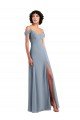 Affordable Off the Shoulder Folded Sleeve Long Chiffon Bridesmaid Dress with High Side Slit UK