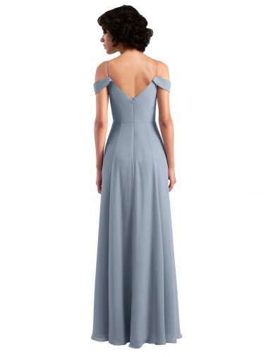 Affordable Off the Shoulder Folded Sleeve Long Chiffon Bridesmaid Dress with High Side Slit UK