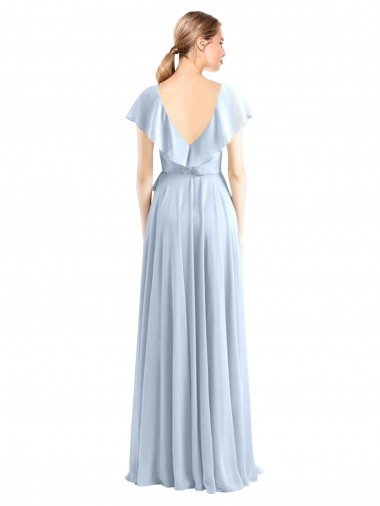 Affordable V-Neck A-Line Flutter Sleeves Long Chiffon Wrap Style Bridesmaid Dress UK