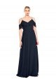 Affordable Draped Sleeves Flounce Neckline Long Chiffon Bridesmaid Dress with Spaghetti Straps UK