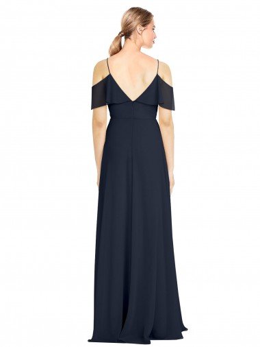 Affordable Draped Sleeves Flounce Neckline Long Chiffon Bridesmaid Dress with Spaghetti Straps UK