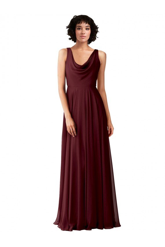 Affordable Draped Cowl Neck Long Chiffon Bridesmaid Dress with Wide Straps UK