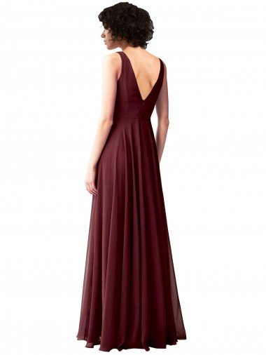 Affordable Draped Cowl Neck Long Chiffon Bridesmaid Dress with Wide Straps UK