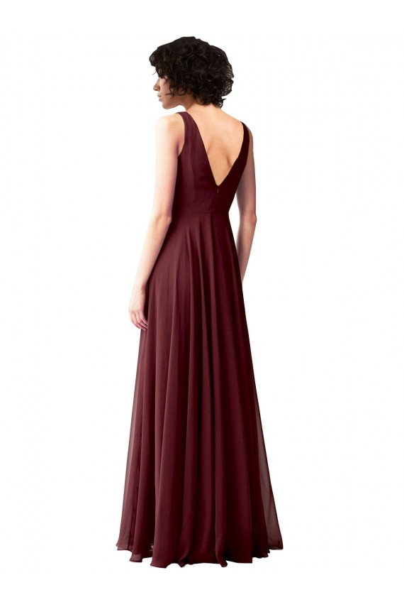 Affordable Draped Cowl Neck Long Chiffon Bridesmaid Dress with Wide Straps UK