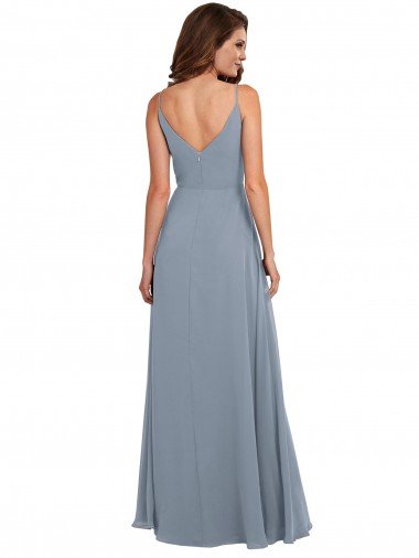 Affordable Long Full Length Draped Cowl Neck V-Back Slip Chiffon Bridesmaid Dress UK