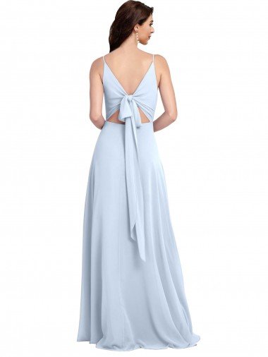 Affordable Long Floor Length V-Neck Chiffon Bridesmaid Dress with Keyhole Back UK
