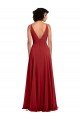 Affordable Fitted Plunging Deep V-Neck Long Chiffon Bridesmaid Dress with V-Back UK