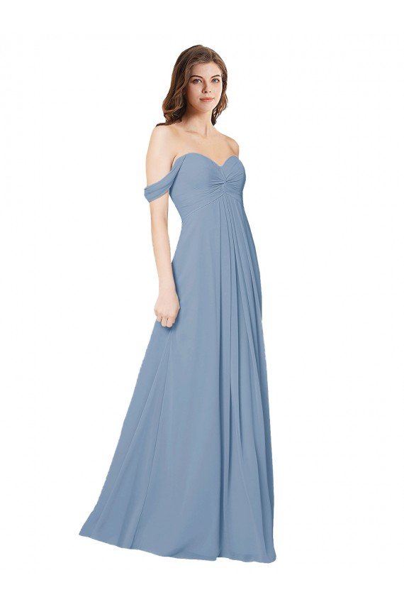 Affordable Empire Waist Off the Shoulder Chiffon Bridesmaid Dress with Sweetheart Bodice UK