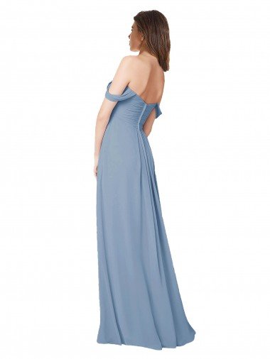 Affordable Empire Waist Off the Shoulder Chiffon Bridesmaid Dress with Sweetheart Bodice UK