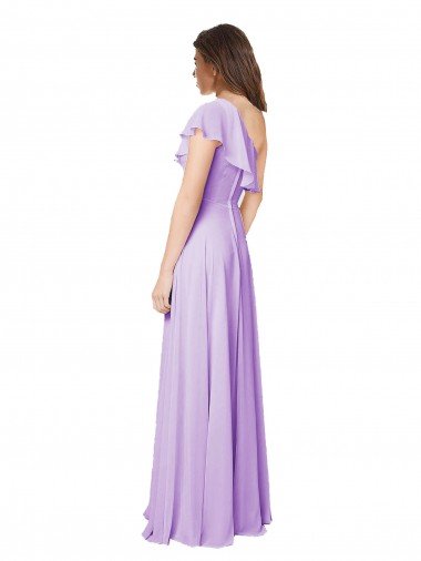 Affordable Draped One Shoulder Long Chiffon Bridesmaid Dress  UK