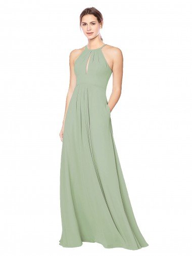 Affordable High Halter Neck Keyhole Chiffon Bridesmaid Dress UK