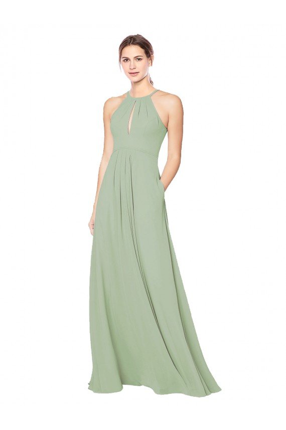 Affordable High Halter Neck Keyhole Chiffon Bridesmaid Dress UK