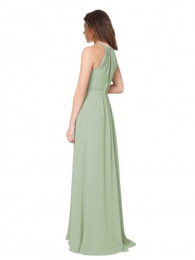 Affordable High Halter Neck Keyhole Chiffon Bridesmaid Dress UK