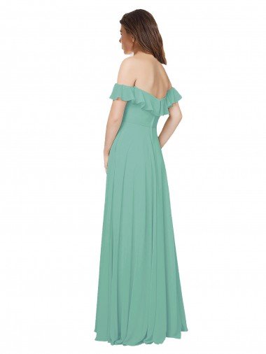 Affordable Flounce Sleeves Off the Shoulder Long Chiffon Bridesmaid Dress UK