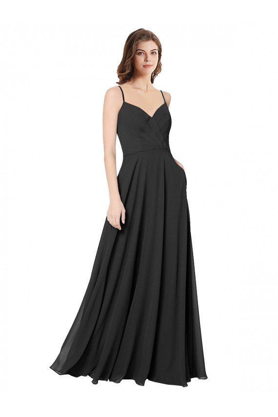 Affordable Cowl Back Spaghetti Straps Long Chiffon Bridesmaid Dress  UK