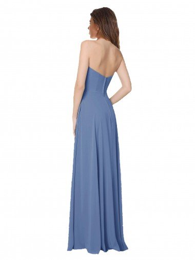 Affordable Strapless Long Chiffon Bridesmaid Dress with Front Slit UK