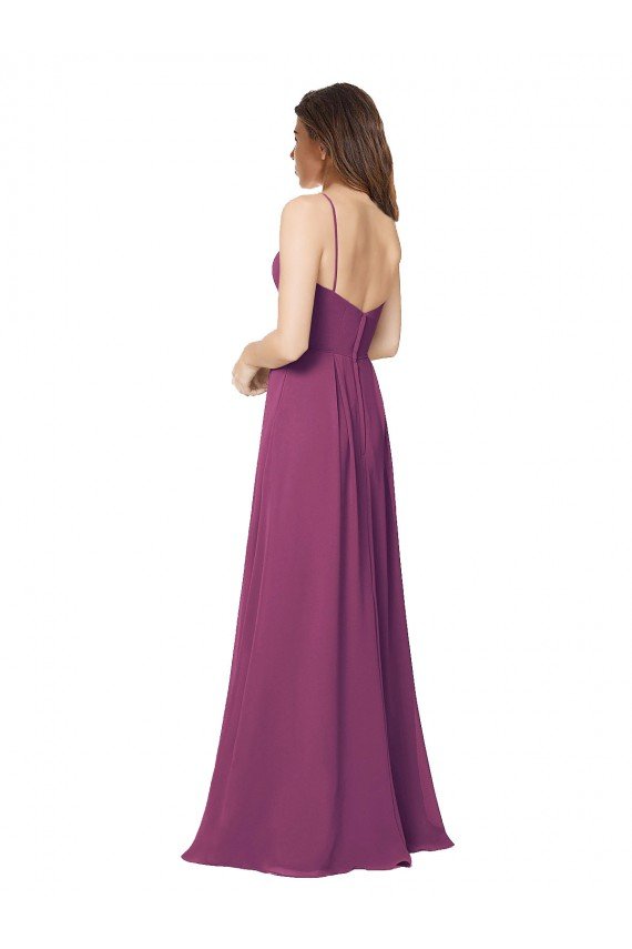 Affordable Halter Neck Long Pleated Chiffon Bridesmaid Dress with Pockets UK