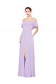 Affordable Ruffled Off the Shoulder Long Chiffon Bridesmaid Dress with Slit UK