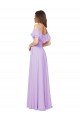Affordable Ruffled Off the Shoulder Long Chiffon Bridesmaid Dress with Slit UK