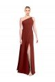 Affordable Fit and Flare One Shoulder Long Chiffon Bridesmaid Dress with High Slit UK