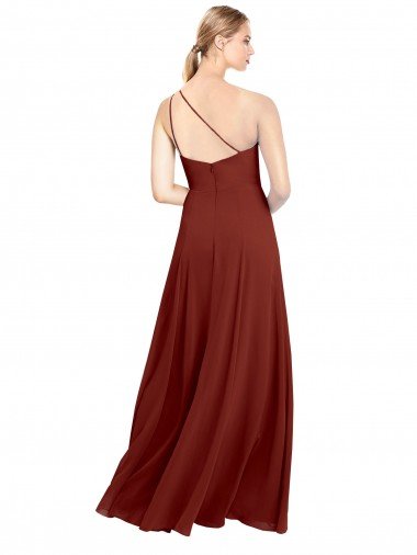 Affordable Fit and Flare One Shoulder Long Chiffon Bridesmaid Dress with High Slit UK