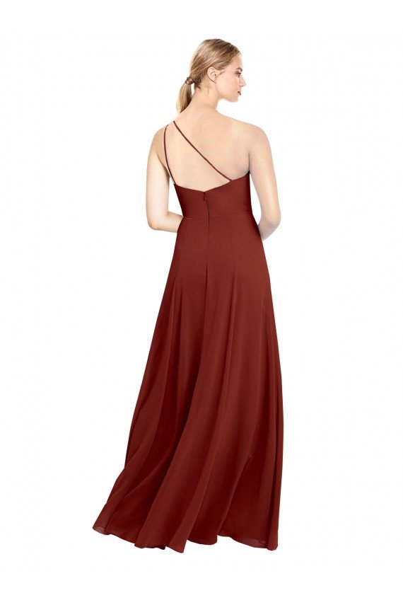 Affordable Fit and Flare One Shoulder Long Chiffon Bridesmaid Dress with High Slit UK